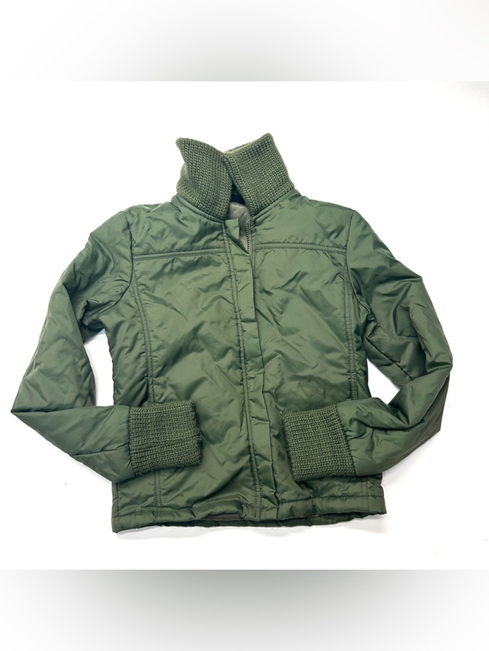 Vintage Y2K 90s Chroma Sport Olive Green Bomber Quilted Knit-Cuff Jacket Coat
